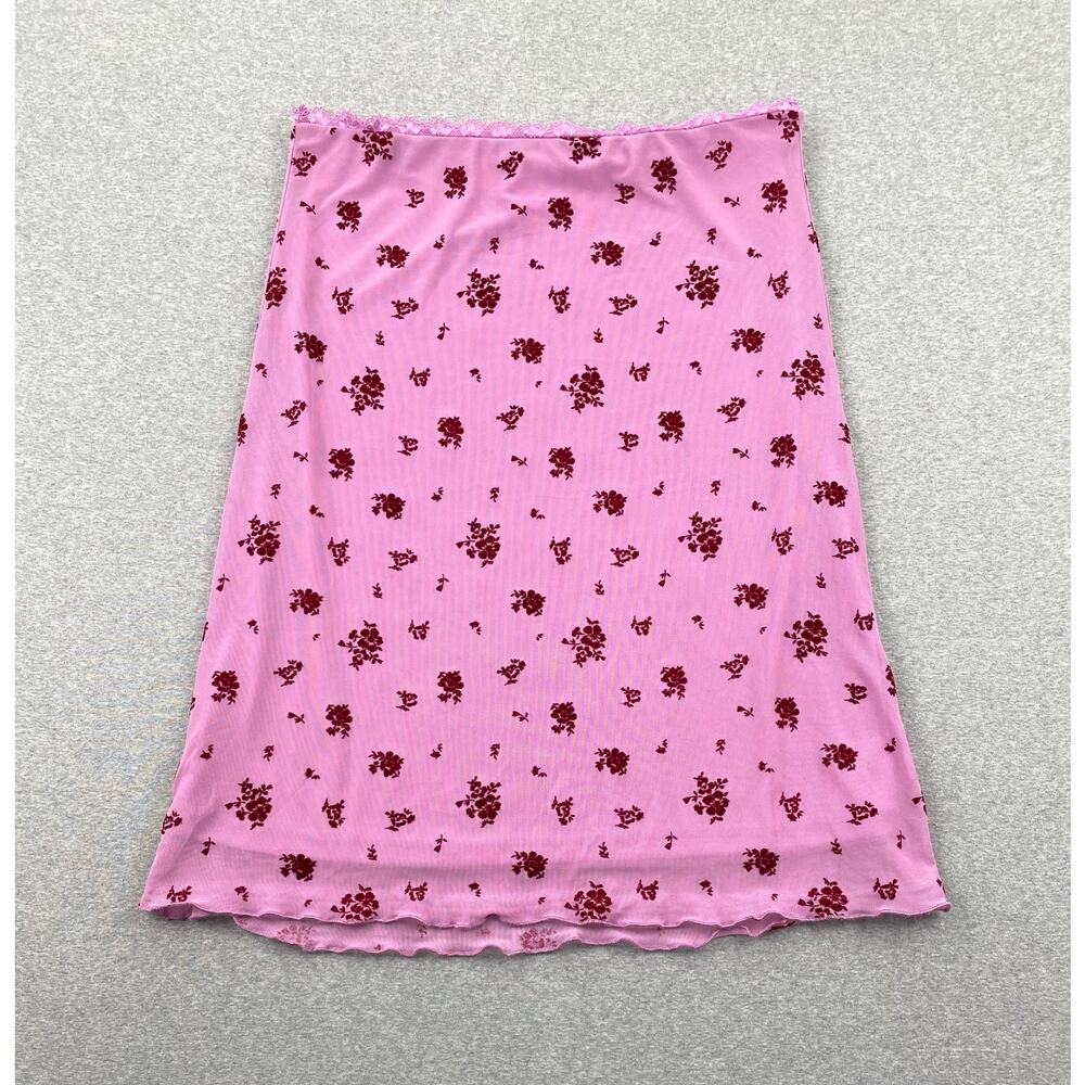 Love, Fire Floral Mesh Lace Trim Skirt Womens XL Pink Pull-On Coquette Feminine